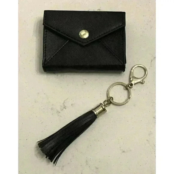 Women's Black Business Card Case Holder and Tassel Keychain Gift Set NIB - Picture 1 of 4